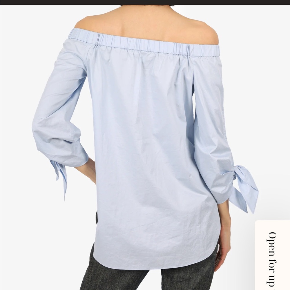 Tibi Blue Button Down Shirt with Tie Front and 3/4 Sleeves